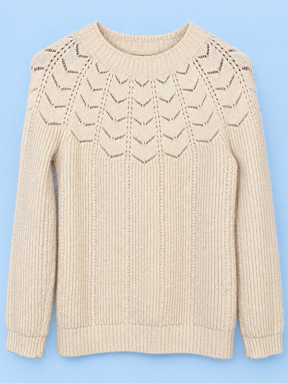 Talbots Wool Alpaca Openwork Yoke Sweater Ivory Cream Medium